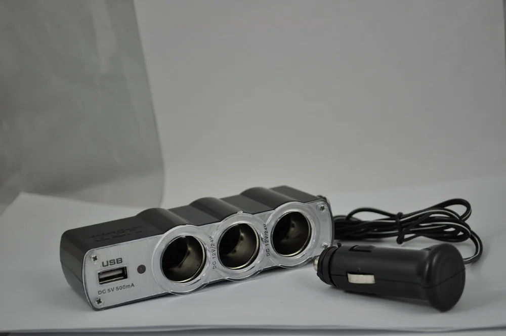 EDFY черный легкий автомобильный прикуриватель тройной разъем адаптер с USB выходом