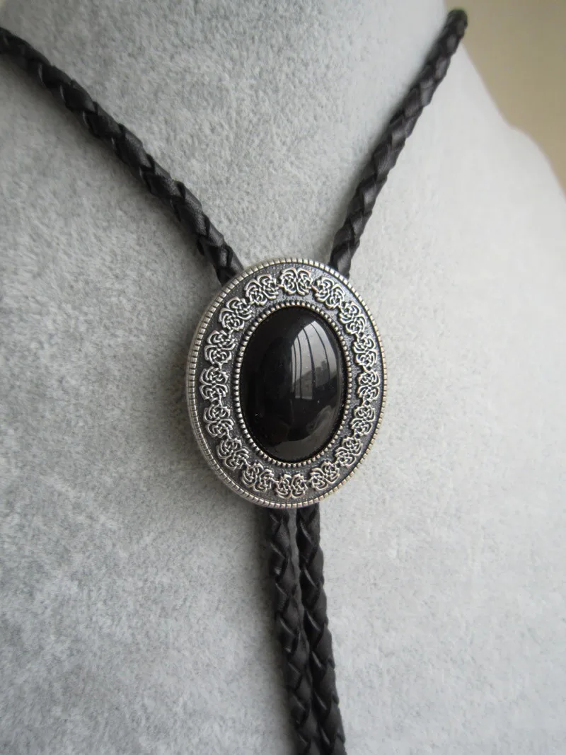 Оригинальное посеребренное маленькое винтажное черное ожерелье из Обсидианового камня овальное ожерелье с галстуком на шею кожаное ожерелье также в США