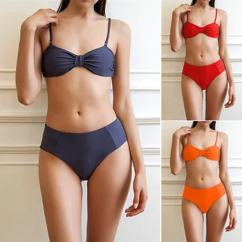 

New Push Up Bandeau Bikini Set Swimwear Women Two Piece Swimsuit Spaghetti Strap Bikini Bathing Suit Swimming Beach Wear Biquini