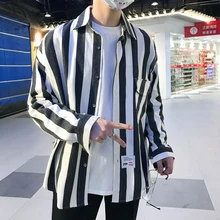 Модная рубашка в полоску большого размера для мужчин с длинным рукавом Harajuku весенние Рубашки черные Большие размеры 5Xl Повседневная рубашка в полоску мужские платья рубашки