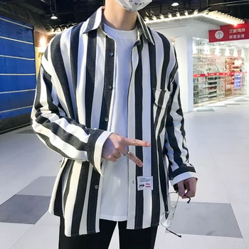 

Fashion Oversized Stripe Shirt Men Long Sleeve Harajuku Spring Shirts Black Big Size 5Xl Casual Striped Shirt Mens Dress Shirts