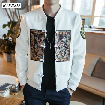 

2019 Autumn Chinese Men Coats Chinese Style Dragon Slim Fit Embroidery Bomber Jacket Classic Vintage Long Sleeve Jackets Men 5XL