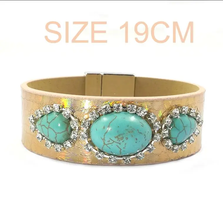 Кожаные браслеты wellmore с камнями в форме капли воды, магнитные браслеты, Есть 3 размера, богемные браслеты для женщин - Окраска металла: light pink 19cm