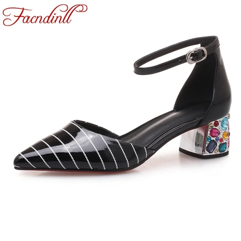

FACNDINLL summer women fashion high heel brand shoes cozy genuine leather footwear women pumps female sandals party wedding shoe