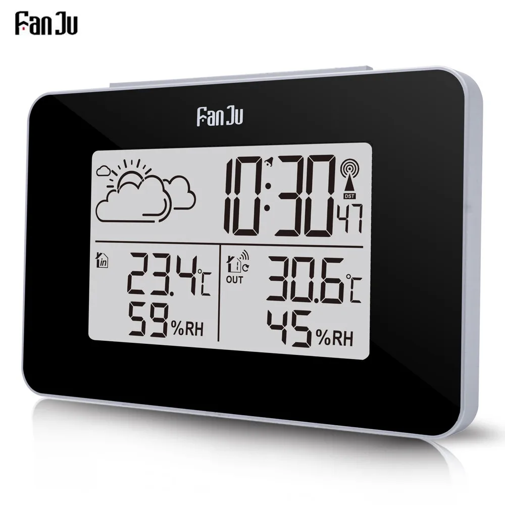 

FanJu FJ3364 Digital Alarm Clock Weather Station Wireless Sensor Hygrometer Thermometer Multi-function LED desktop Table clock