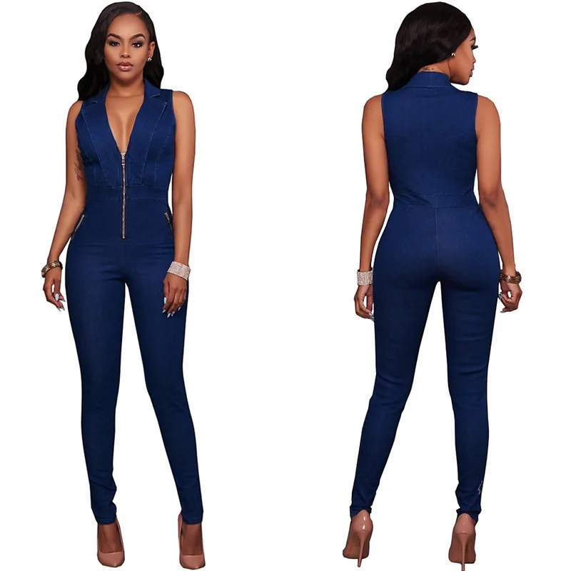 New arrival selling women s clothing jumpsuits European and American cowboy sleeveless jumpsuit0224