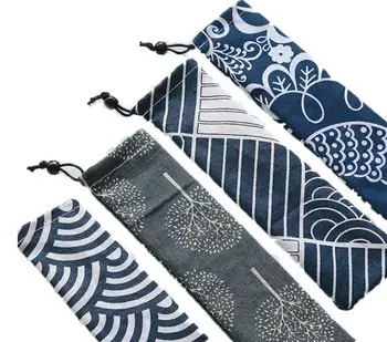 

300pcs Japanese Style Portable Tableware Storage Bag Canvas Drawstring Travel Carrying Case For Straw Cutlery Spoon
