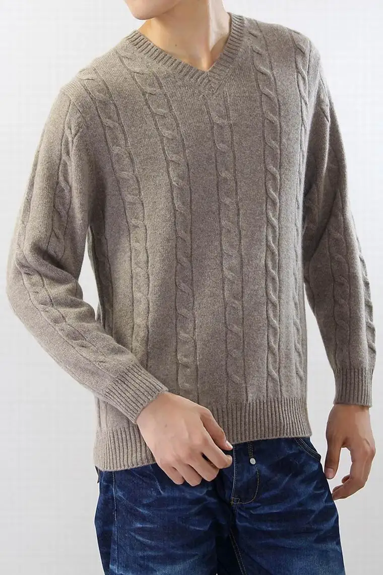 Кашемировый свитер, Мужской пуловер, толстый, v-образный вырез, компьютерный стиль, коричневый, теплый, натуральная ткань, высокое качество,, распродажа
