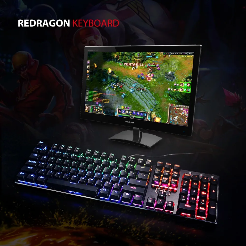 Redragon K556 RGB светодиодный подсветкой проводной Механическая игровая клавиатура