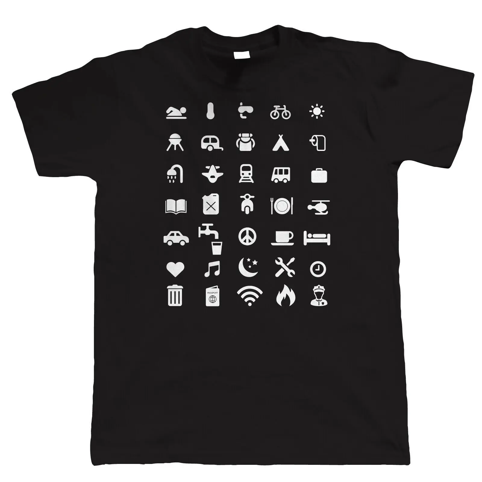 

2019 Funny Travel Icon T Shirt - Backpacking Holiday Speak Adventure Travelling Gift Him Unisex Tee