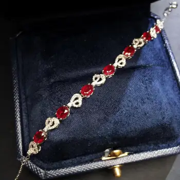 

Fine Jewelry Real 18K White Gold AU750 G18K Natural Red Ruby Gemstones 3.1ct Love Jewellery Bracelets for women Fine Bracelet