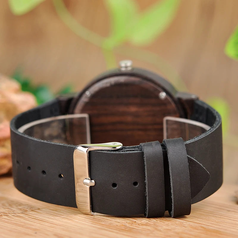 Watch Men erkek kol saati BOBO BIRD Ebony Wood Quartz for Male Brand Luxury Wooden Bamboo Wristwatch montre homme