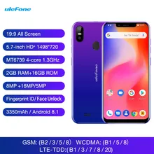 Ulefone S10 Pro Mobile Phone Android 8.1 5.7 inch 19:9 MT6739 Quad Core 2GB RAM 16GB ROM 13MP+5MP Face Unlock 4G Smartphone