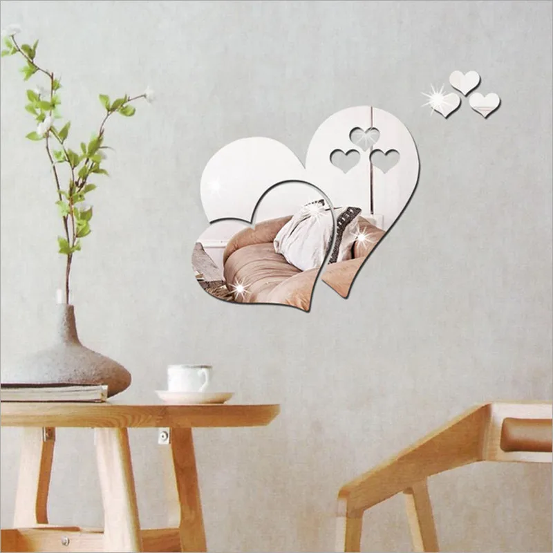 

Lowest Price High Quality New 3D Mirror Love Hearts Wall Sticker Decal DIY Home Room Art Mural Decor Removable wall sticker