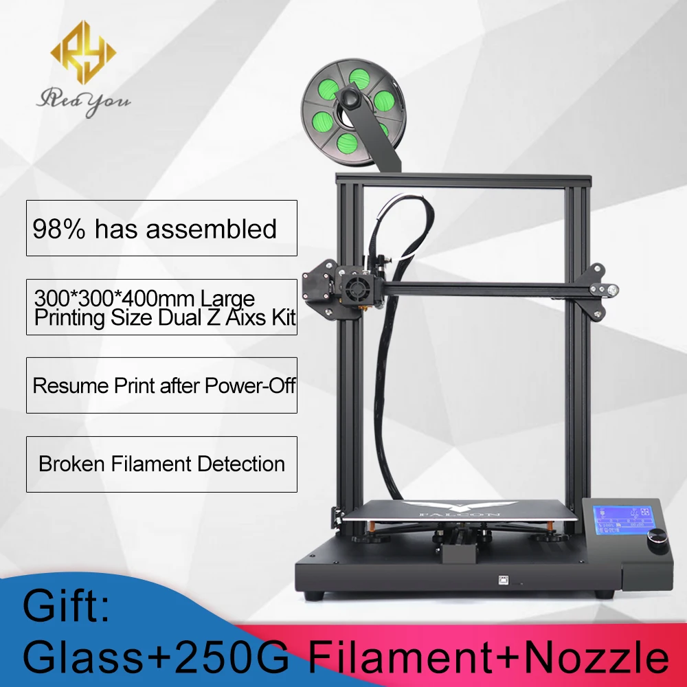 Impresora 3D ReaYou Сокол принтер 300*300*400 мм с двойной Z оси резюме нити обнаружения стекловолокно TF карты как подарок