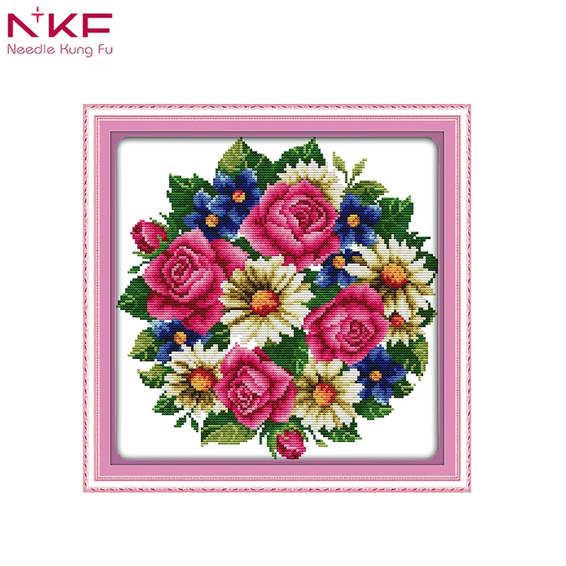 

NKF All flowers bloom together-rose printed cross stitch embroidered needlework diy kits counting pattern on canvas room decor