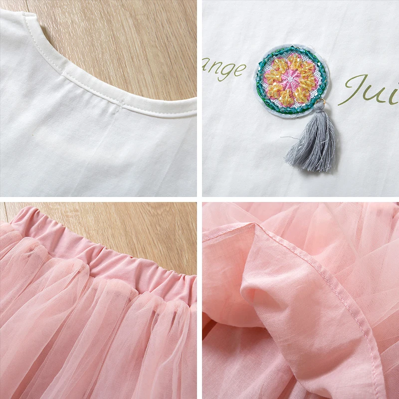 Menoea/платье для девочек; летнее Повседневное платье-футболка с короткими рукавами и буквенным принтом; 2 предмета; Сетчатое бальное платье принцессы для девочек; детская одежда