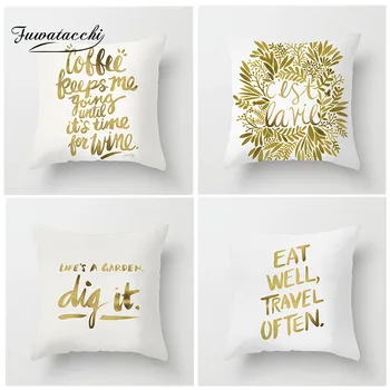 

Fuwatacchi Gold Foil Printing Cushion Cover Letter Flower Pillow Cover For Decor Home Sofa Chair Decorative White Pillowcase