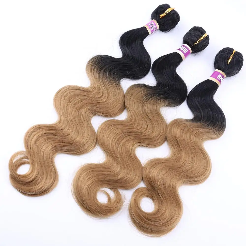 ANGIE Ombre Black to Golden Blonde Body Wave Hair Bundles High Temperature Synthetic Hair Extensions for Black Women angie