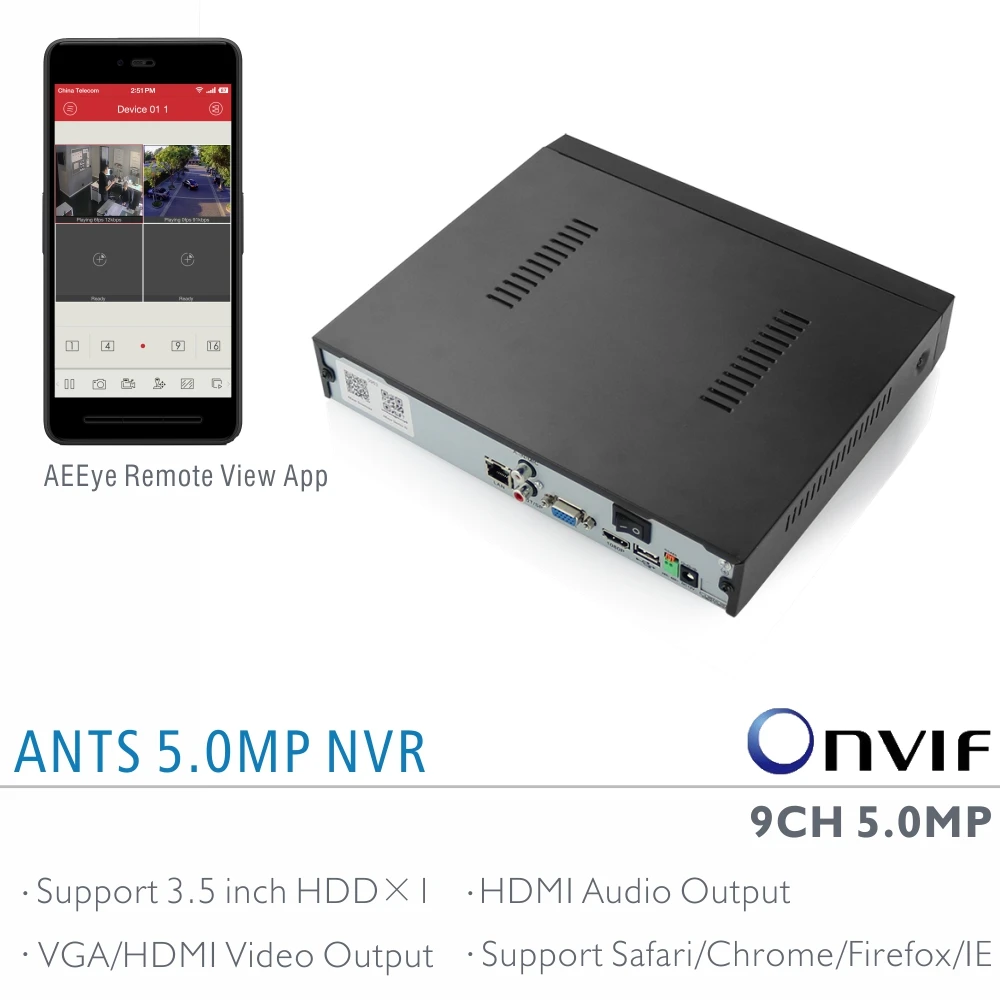 9CH ONVIF NVR Автономный сетевой видео Регистраторы для 5mp/3mp/2mp ip-камеры Поддержка 3.5