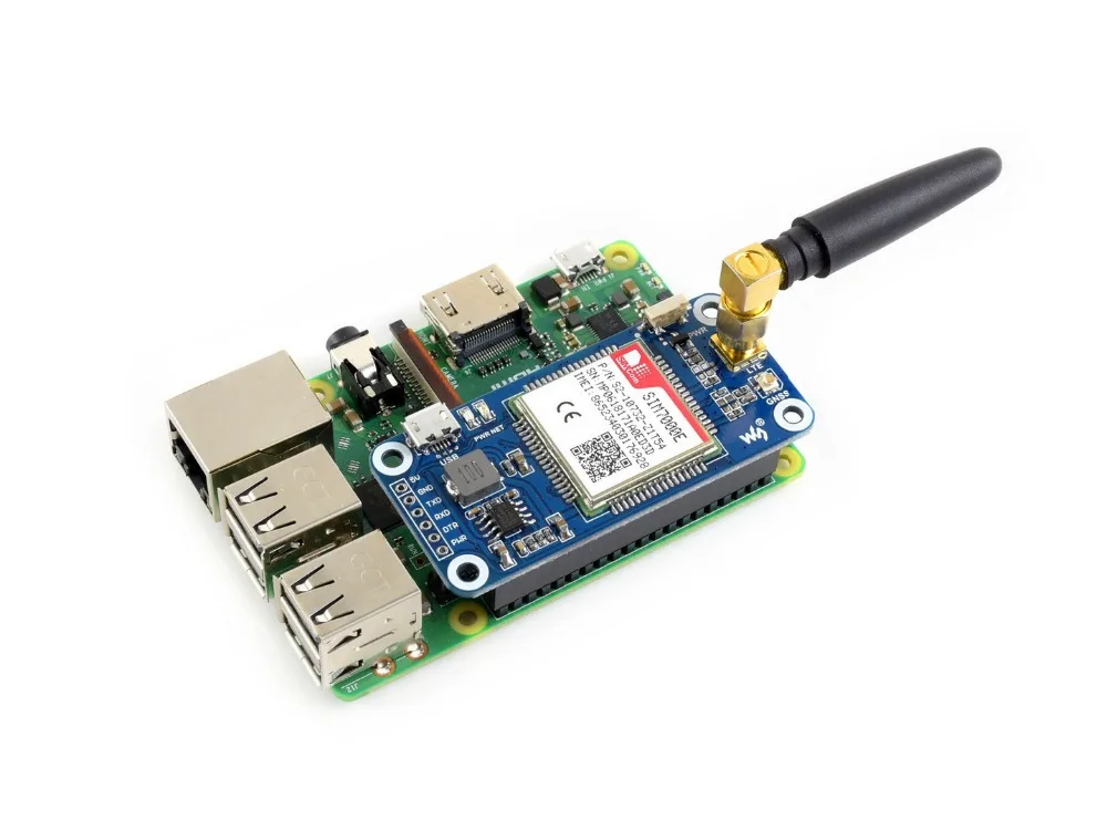 Шляпа Waveshare NB IoT/eMTC/EDGE/GPRS/GNSS для Raspberry Pi на основе SIM7000E поддерживает порты TCP UDP PPP HTTP