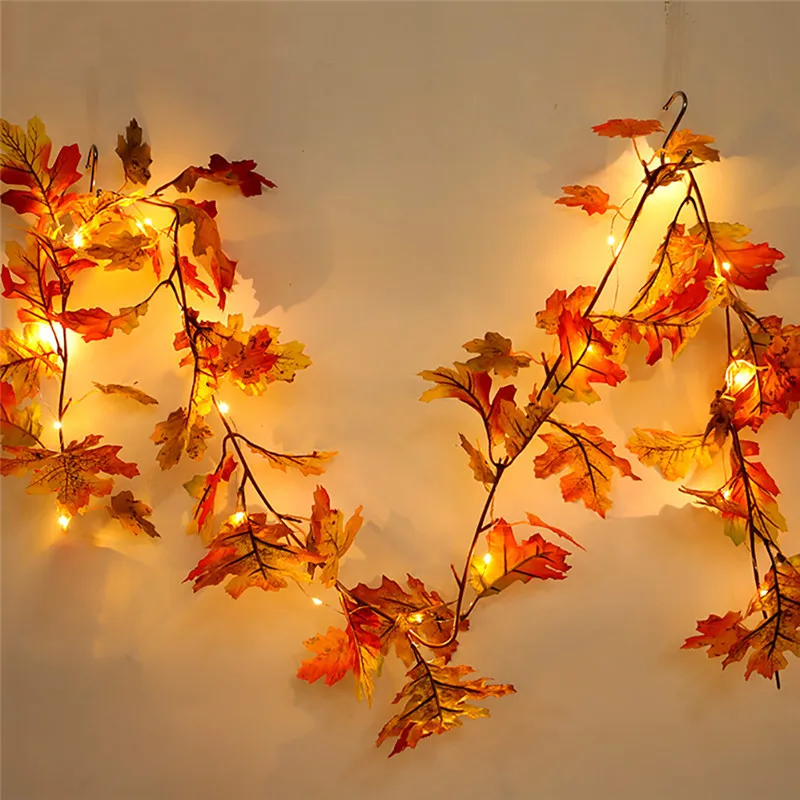 1pc Halloween Maple Leaves Sunflower Garland Lighted Fall Garland 1.8M