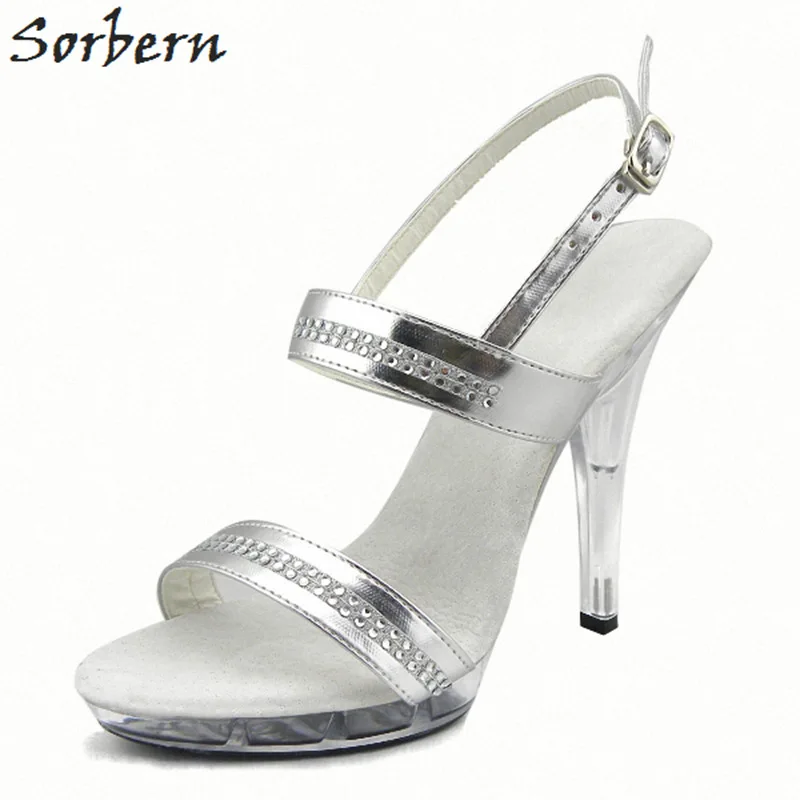 

Sorbern Women Sandals Plus Size Ladies Party Shoes Buckle Strap Crystal Buckle Strap Real Image New Arrive Sexy Party Shoes