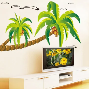 

Beach Tall Palms Coconut Tree Waterproof Vinyl Removable Wall Stickers Parlor Kids Bedroom Home Decor Mural Decal