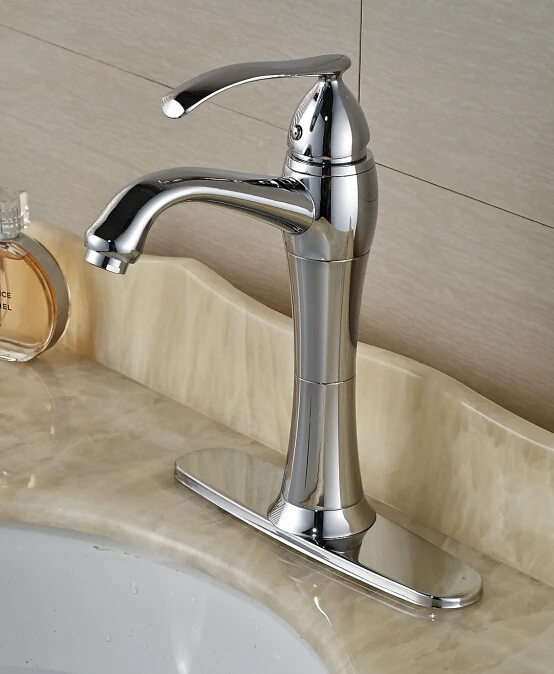 

Free Shipping ! Luxury Chrome Finished Deck Mounted Bathroom Basin Faucet Mixer Tap With Base Plate