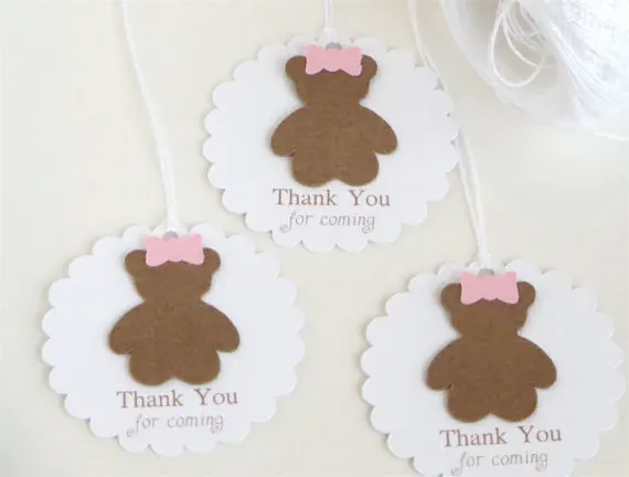 

custom bear Thank you for coming favor baby shower Gift Tags welcome favors Labels baptism Christening birthday booking Cards