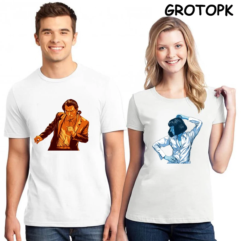 

Pulp Fiction Couple Clothes Art Hand-drawing Prints Harajuku Aesthetic T Shirt for Women/men Streetwear Vintage Paired T-shirts