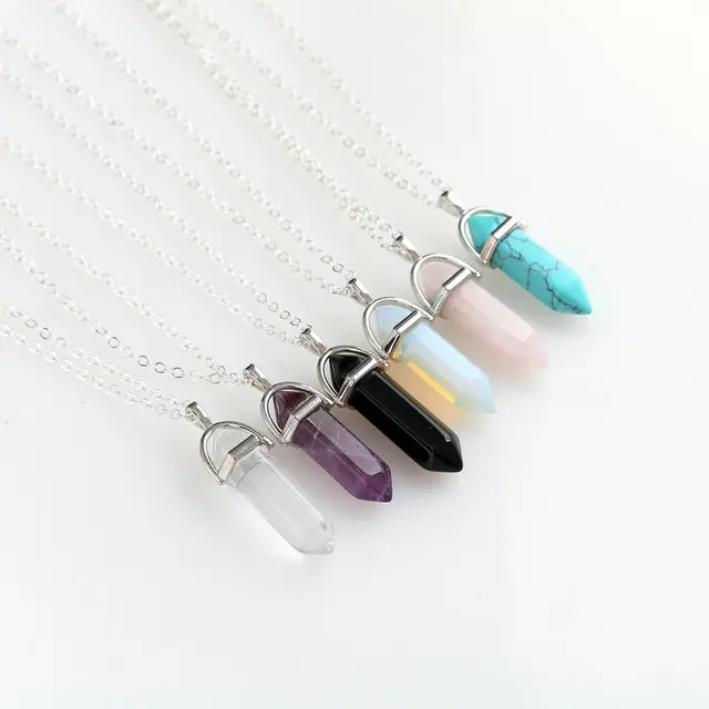 Hexagonal Column Natural Crystal Tiger Eye turquoises pendentif amethyste Stone Hexagonal Column Natural Crystal Tiger Eye turquoises pendentif amethyste Stone