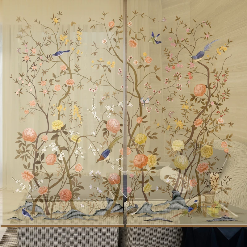 Diseños de patrones de pantalla de Biombo para habitación con cortina de partición de ventana translúcida suave para sala de estar