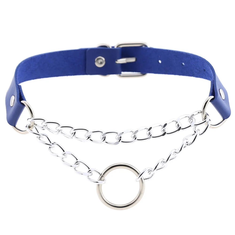 Женское мужское ожерелье-чокер в стиле панк, Круглый круглый воротник из искусственной кожи, ювелирные изделия - Окраска металла: Sapphire Blue