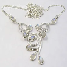 GEMSET plata DEL ARCO IRIS MOONSTONE Collar de 16 3/4 Inches 9.6 Gramps