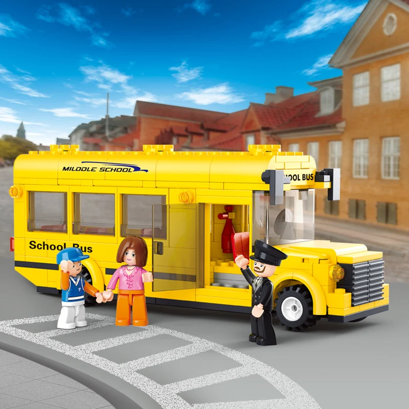 

Sluban 0507 219PCS Building Block Set Compatible with lego Mini school bus traffic 3D Construction Brick Educational Hobbies Toy