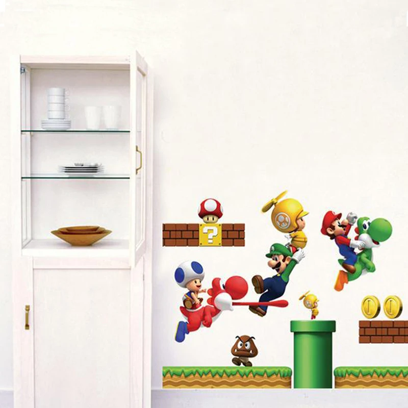 Games Super Mario Brothers Wall Stickers for Kids Room Boy Bedroom Wall