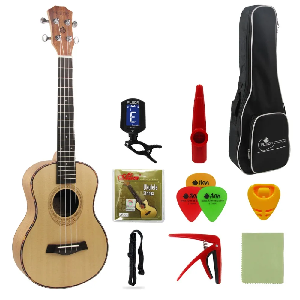 FLEOR Tenor Ukulele 26'' Spruce 4 Strings Hawaii Guitar &amp Tuner Digital Bag Accessories Kits | Спорт и развлечения