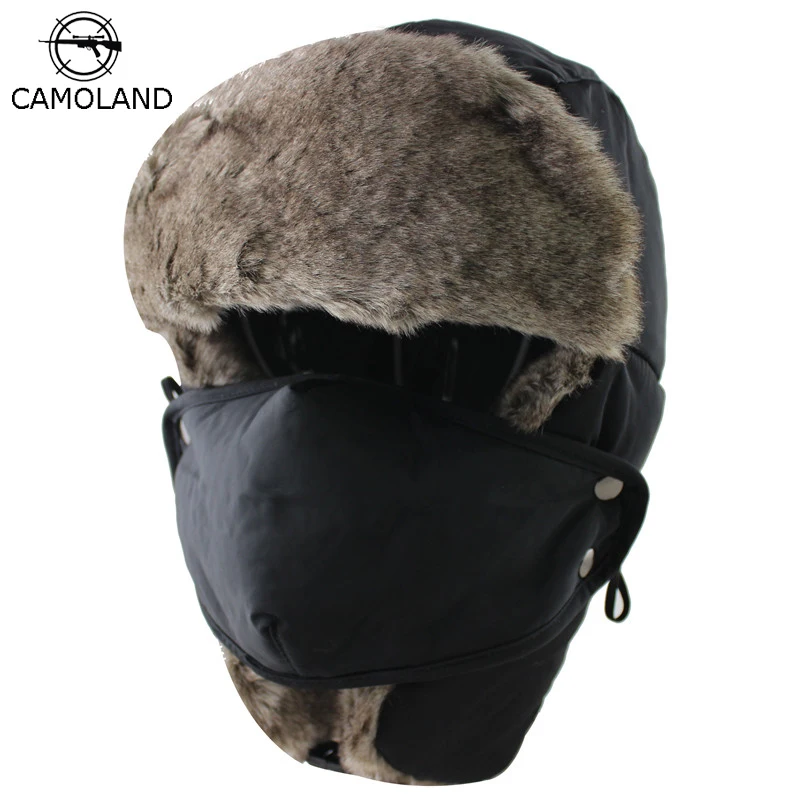 

CAMOLAND 2018 Winter Men Women Trapper Trooper Hat Bomber Hat with Ear Flaps and Mask Warm Ushanka Hunting Hats Winter Men Hat