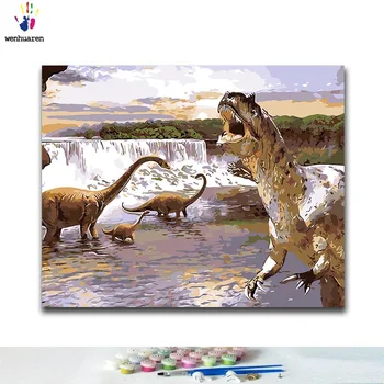 

DIY Coloring paint by numbers Dinosaur in the water paintings by numbers with kits 40x50 framed