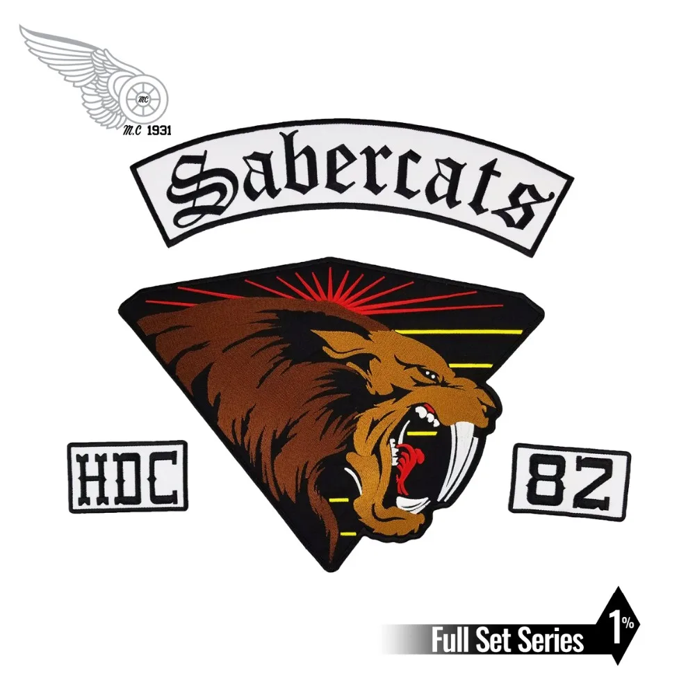 Sabercats HDC 82 нашивка со львом полный размер сзади Вышивка Железо на заказ байкерские