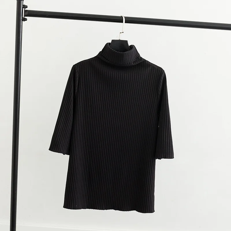 New Spring Sweaters Solid Pullovers Three Quarter Sleeve Casual Plus Size Turtleneck Knitted Sweater 3 Colors KKFY3067