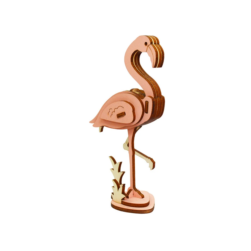 

3D Wooden Flamingo Puzzle Model Diy Puzzle Assembling Toy Kids Gift Wooden Flamingo Jigsaw Colorful