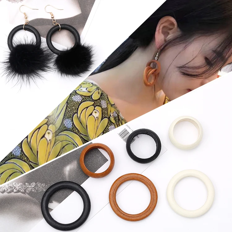 

DIY Handmade Earrings Material Accessories Retro Exaggerated Wooden Ring Circle Loop Jewelry Finding Components 8pcs
