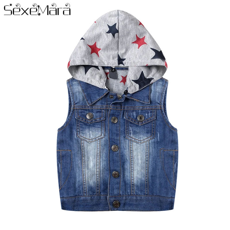 

SexeMara Children Boys Girls Jackets Spring Autumn Kids Clothes Children Cartoons Stars Clothes Denim Vests Outer Vests
