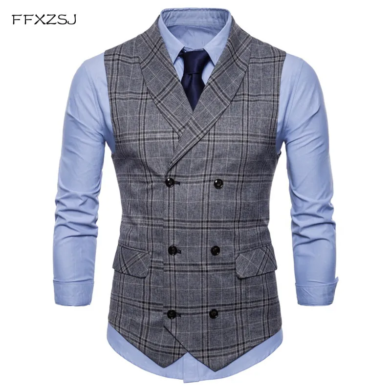 Мужской костюм жилет 2018 двубортный Slim Fit для мужчин Бизнес Свадебные Colete Masculino