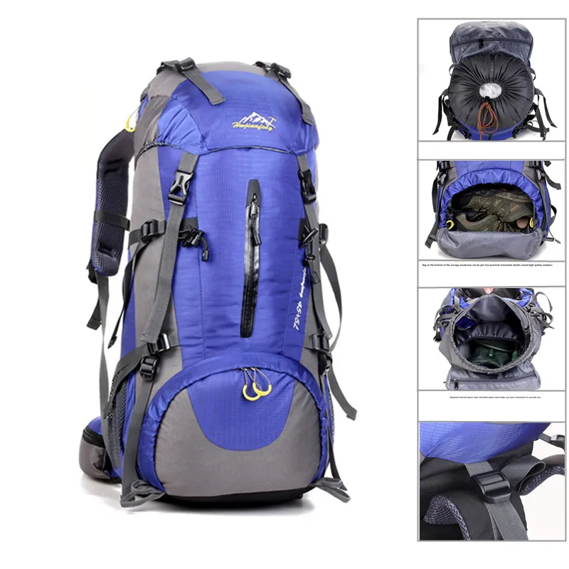 50L النساء الرجال الرياضة حقيبة السفر في الهواء الطلق تسلق تتبع حقيبة على ظهره للماء تريل حقيبة ظهر للرحلات تسلق الجبال