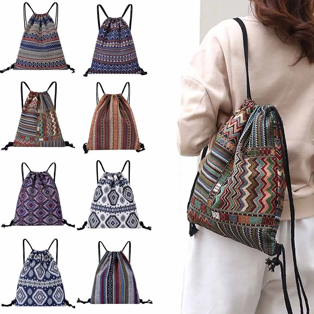

srt antas Drawstring printing Backpack Fitness string open pocket Bag Women Sports Bundle Pocket Beach Bag canvas plecak damski