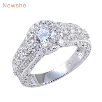 

Newshe Halo Wedding Engagement Ring 1.8 Ct Round Cut AAA CZ Solid 925 Sterling Silver Classic Jewelry For Women JR4232