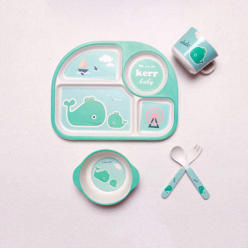 Baby Bamboo Fiber Tableware 5 PcsSet Children Dinner Cartoon Plate Bowl Fork Spoon Cup Feeding Set Supplier Food Dishes BB5090 (3)